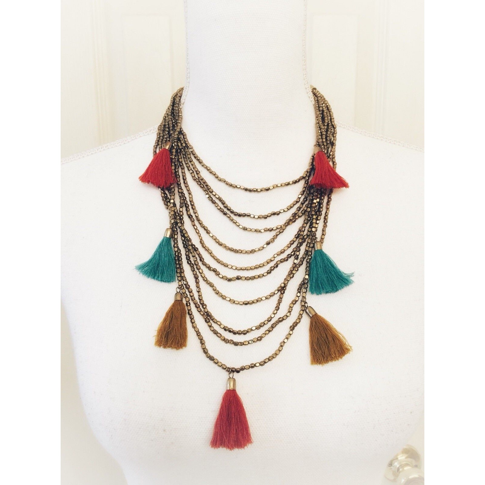 World Market Multistrand Beaded Tassels Necklace Boho